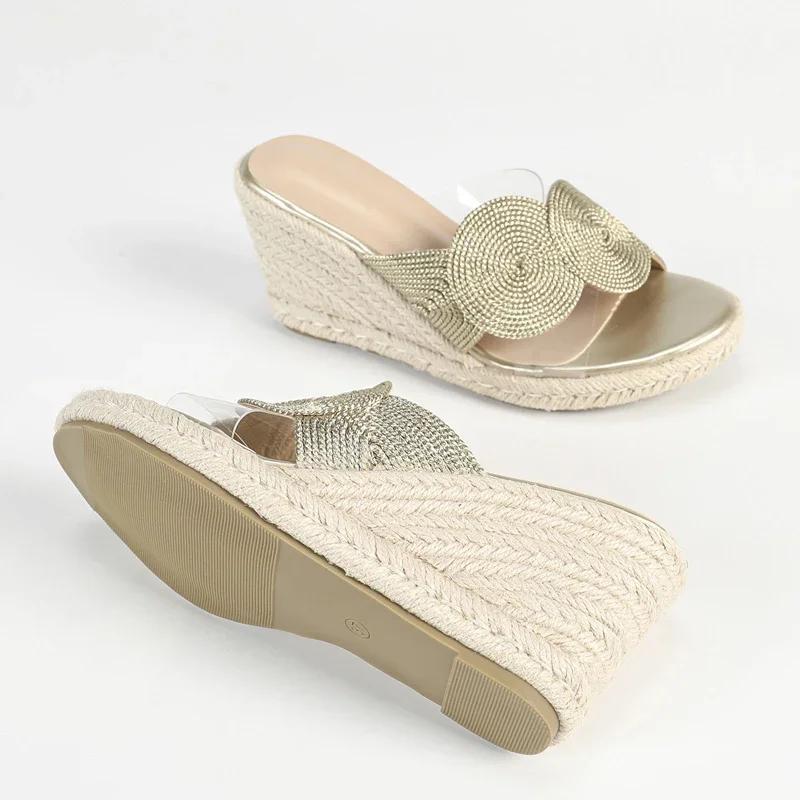 Fashion Summer Wedges Women Slippers Fashion Transparent Cane Weave Slide Shoes for Women Large Size 43 Women's Sandals Casual Shoes New