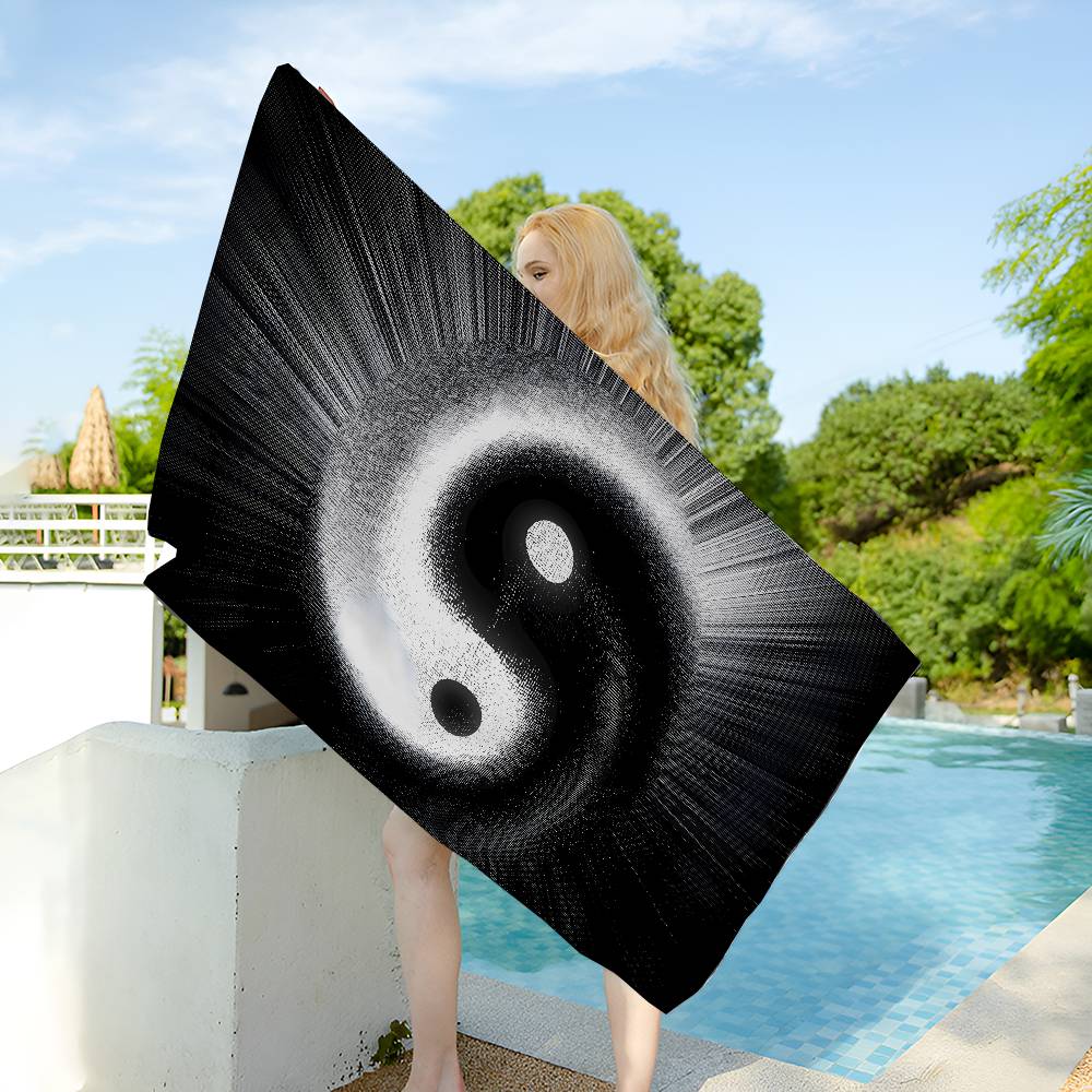 Modern Chinese Koi Tai Chi Eight Trigrams Yin Yang Bath Towel Microfiber Soft Water For Girl Kids Decorative Cartoon Beach Towel