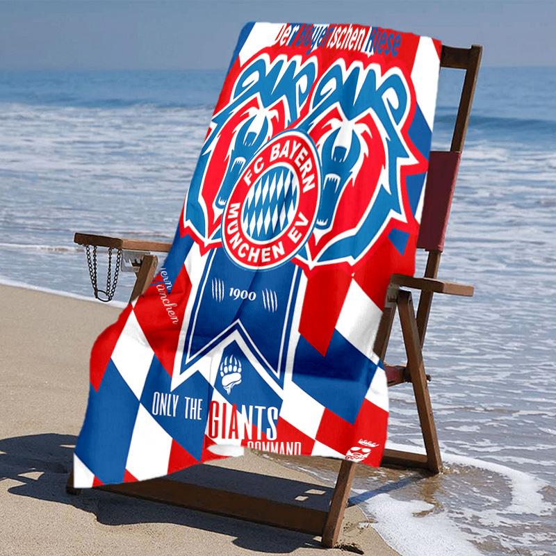 proof beach towel with FC Bayern München logo pattern - soft,absorbent,quick-drying,machine washable - perfect for swimming,camping,bathing