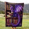 Lodge Style Dragon Reading Books Throw Blanket - Fantasy Animal Motif Soft Lightweight Accent for Sofa Bed Travel Office Gift