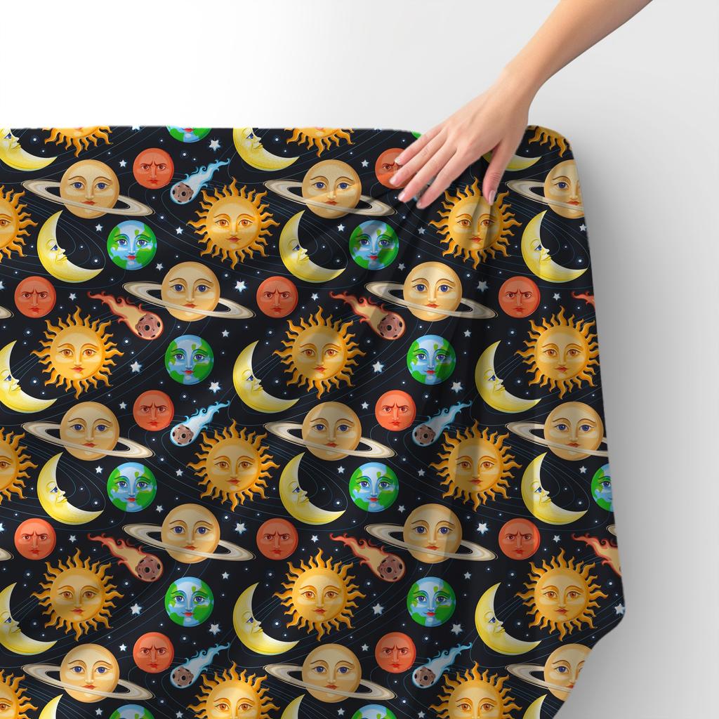 Royal Samt Stoff Polyester Zum Nähen - Motiv Planeten Und Sterne