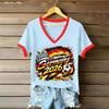 Women Casual V Neck Short Sleeve T Shirt Letter Print Loose Fit Lightweight Soft Fabric Comfortable Summer Top