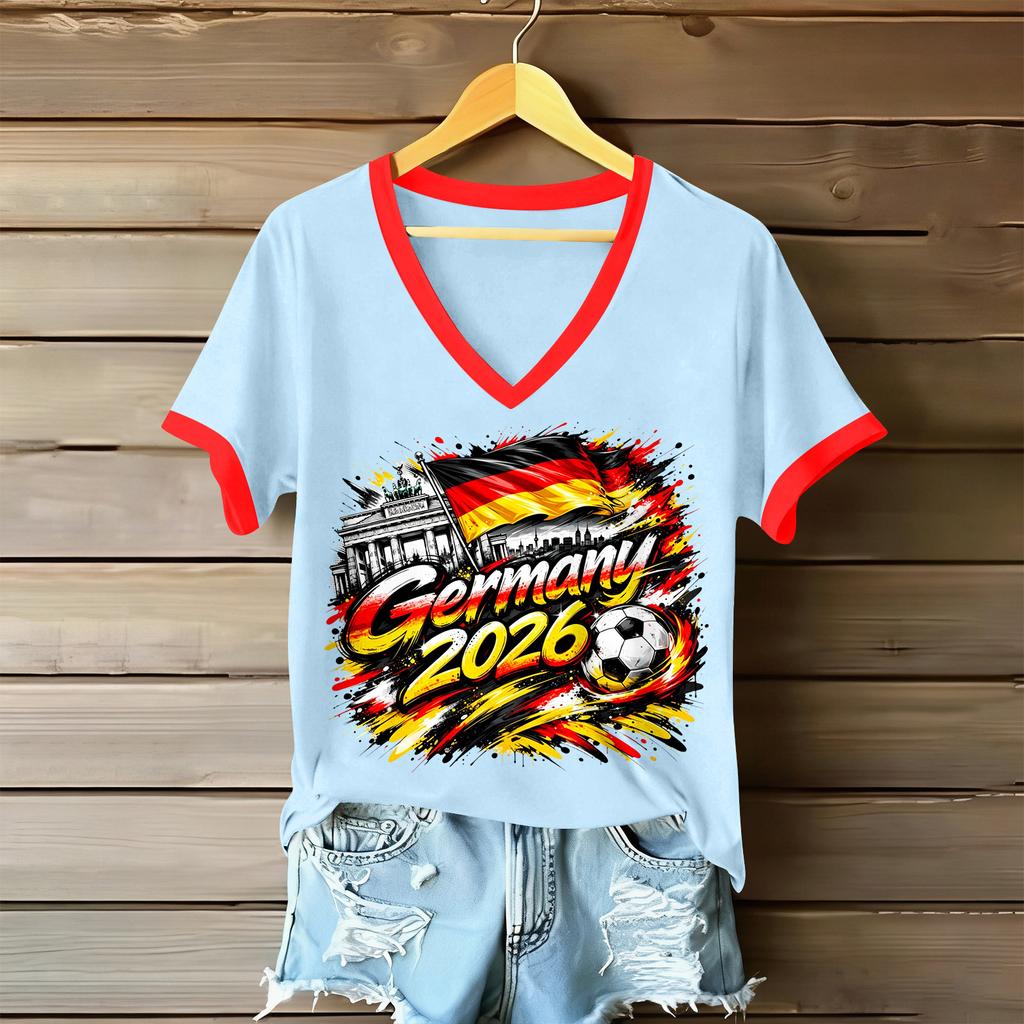 Women Casual V Neck Short Sleeve T Shirt Letter Print Loose Fit Lightweight Soft Fabric Comfortable Summer Top