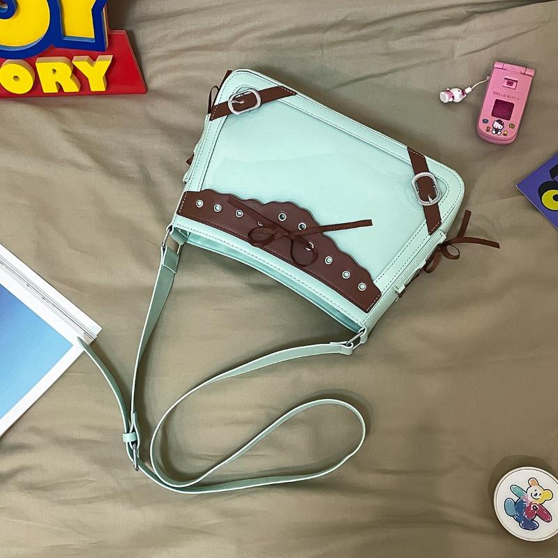 

Two-dimensional yuan small food allowance lace bow pain bag female cute fresh ribbon female bag transparent bar messenger bag single package зелений