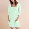 Women's Fashion Casual Solid Color Square Neck 3/4 Sleeve Short Dress