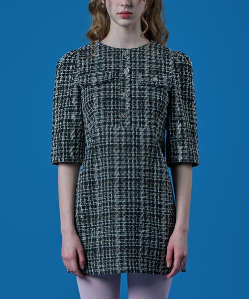 KOLEAT Tweed Classic Pocket Mini Dress [Black]