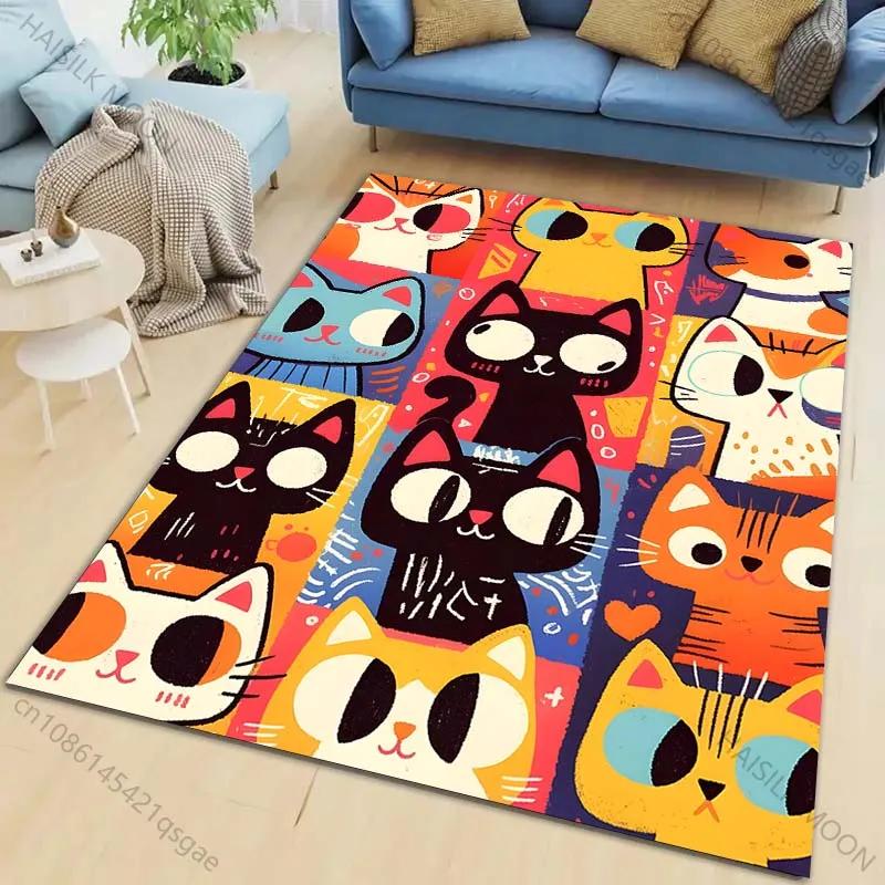 Multiple Sizes Colorful Cartoon Cat Collage Art Carpet for Living Room Bedroom Sofa Home Decor Non slip Floor Mat Modern Carpet
