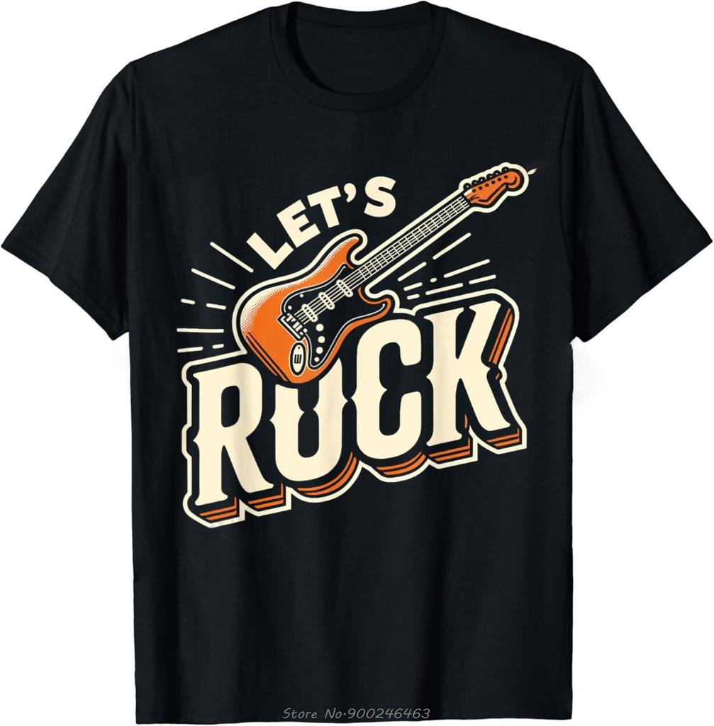 Let's Rock Electric Guitar Music Lover Band Guitarist Retro T-Shirt Unisex Summer Oversized Tshirt Fashion Causal T Shirt Tees