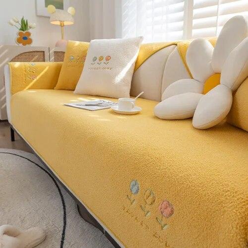 

Современный минималистичный плюшевый коврик для дивана, зимний однотонный плюшевый утолщенный чехол для сиденья, противоскользящий чехол для дивана «все включено» 70x70cm
