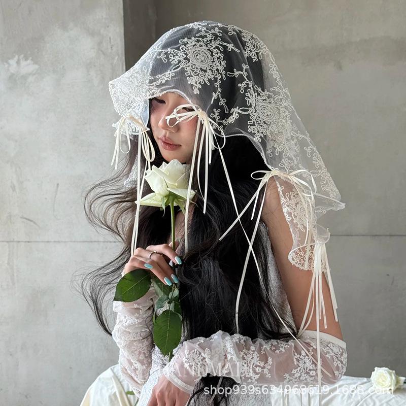 French Lace Bow Ribbon Veil for Bridal Photography