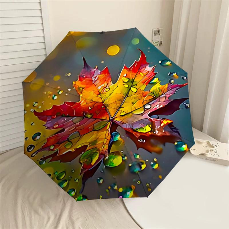 

1PC Autumn Leaf Automatic Open/Close Umbrella with Windproof, 8-Rib Sturdy Canopy, Durable Ribs, Fashionable Design, 1315a