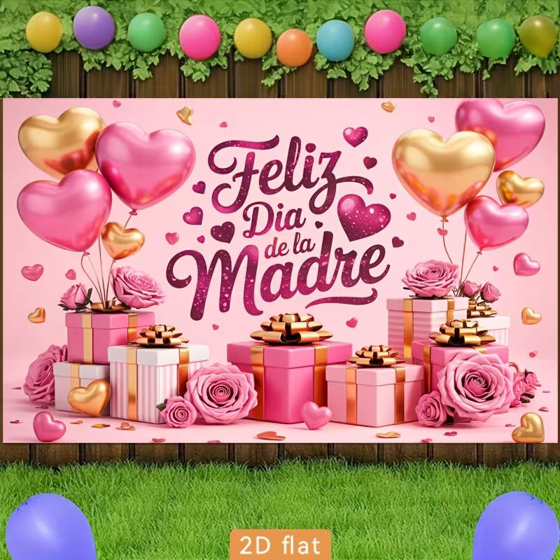 2D Pink Gold Mother's Day Photography Backdrop, Hearts & Rose Background