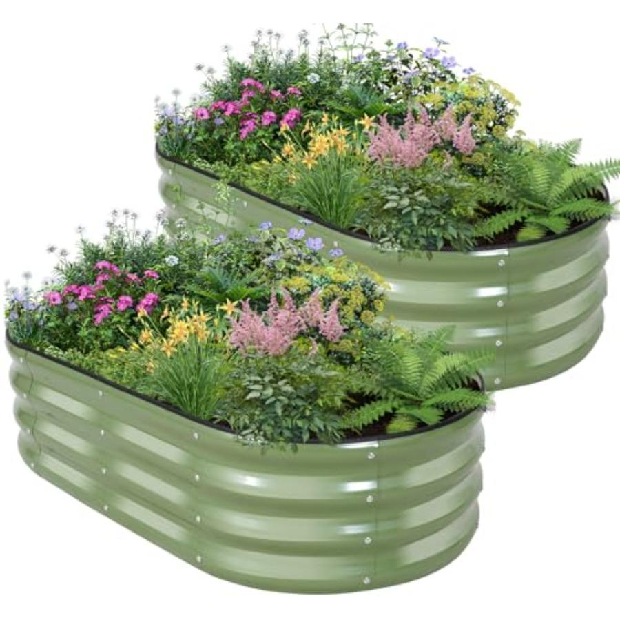 

Galvanized Raised Garden Bed 4×2×1ft 2 Packs Planter for Gardening Oval Metal Box with Safety Edging and Gloves for Vegetables United States