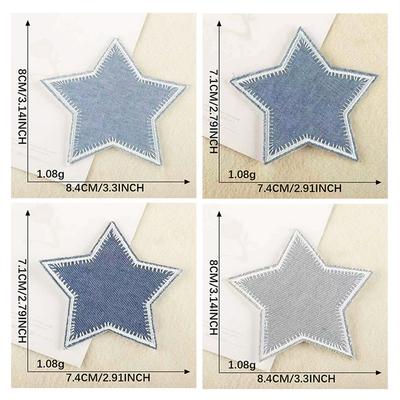 4 Stück Sterne Form Aufnäher zum Aufbügeln Aufnähen Applikation, Heißschmelzkleber Stoffaufkleber, DIY Dekorationsflicken für Jeans Kleidung