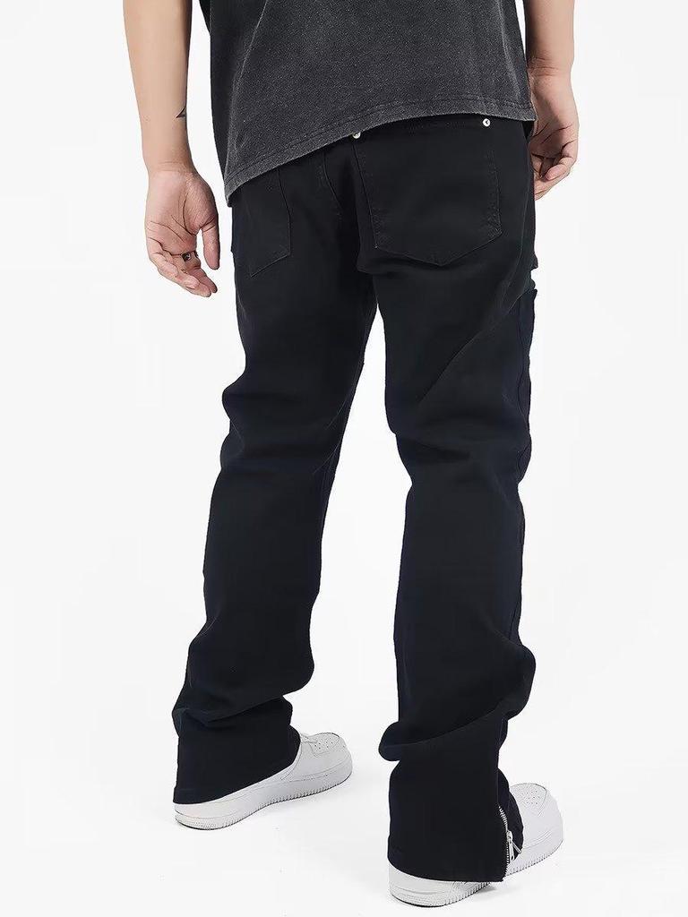 2023 Autumn Men's Loose Fit Solid Color Straight Jeans: Trendy Casual Overalls