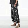 Women Casual Loose Floral Print Cotton Linen Elastic Waist Pocket Wide Leg Pants