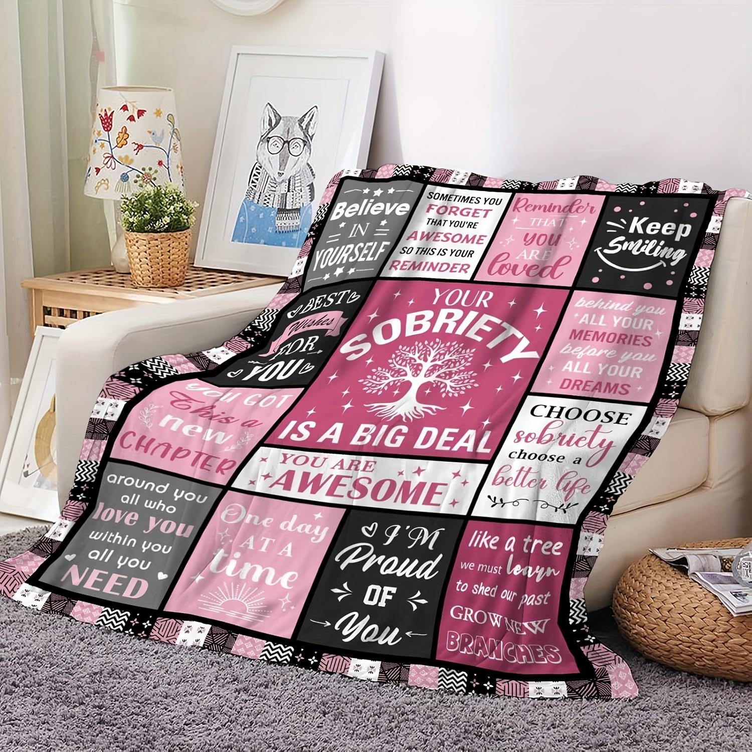 1pc Sobriety Gifts for Women, Sobriety Blanket, Addiction Recovery Gifts, Sobriety Gift Ideas Blanket, Sobriety Flannel Blanket for Women Gift Size: 75*100cm, Weight: 230 GSM