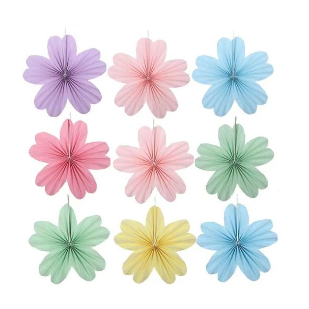 9Pcs/Set DIY Paper Fans Macaron Backdrops Decoration New Wall Hanging Banner  Classroom Background