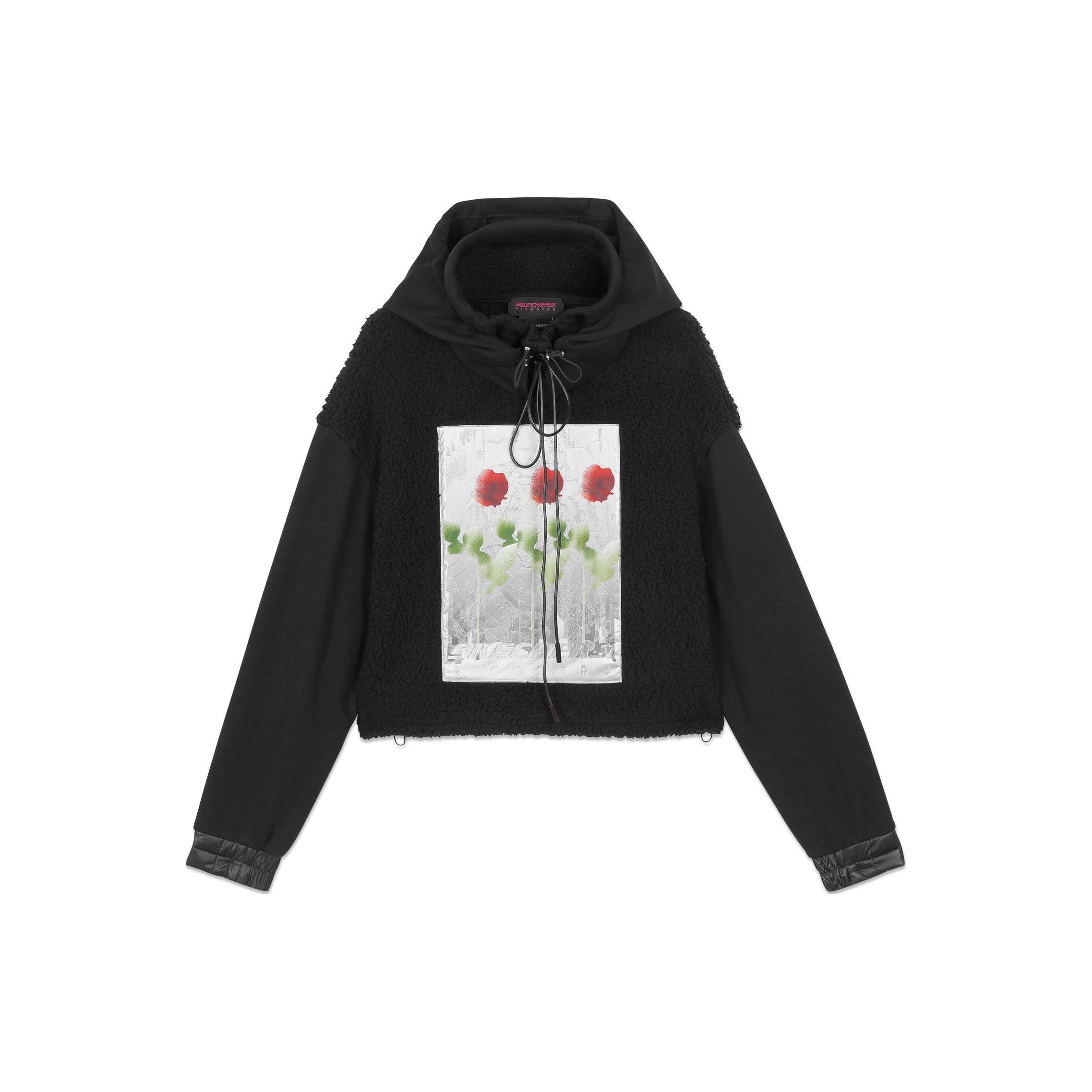 Skechers Printed Hooded Pullover Sports Comfortable Casual Loose Sweatshirt Women sweatshirt Carbon-Black L420W247-0018 L