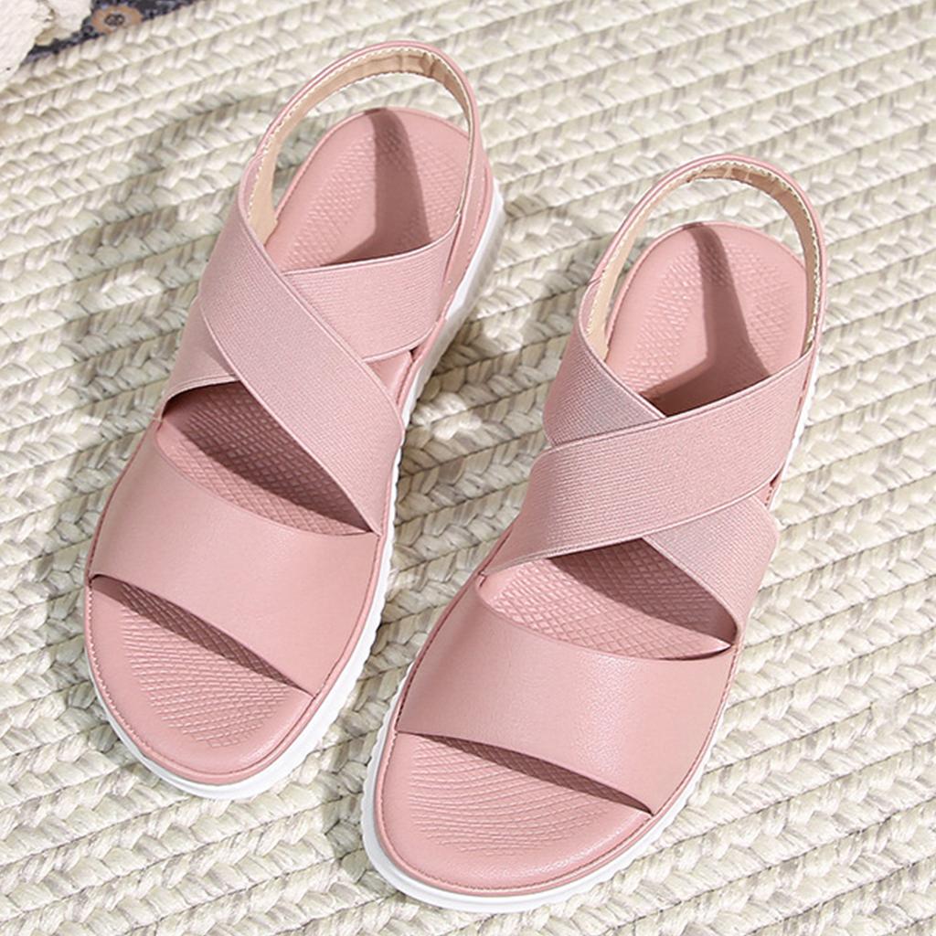Women's Bohemian Style Elastic Band Flat Sandals Summer Slip On Comfortable Casual Footwear with Textured Sole for Daily Wear