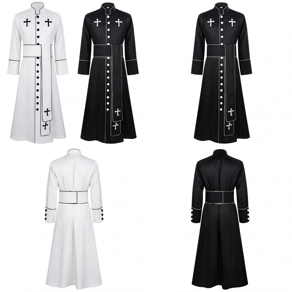 Medieval Mission Clergy Costume For Stage Performance With High Collar For Adults
