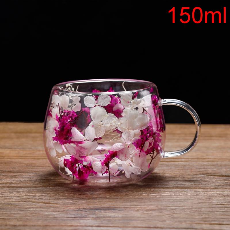 1Pcs Dried Flower Decorative Milk Tea Cup 150/300Ml Double-Layer Dried Flower Glass Cup High Temperature Resistant Coffee Cup
