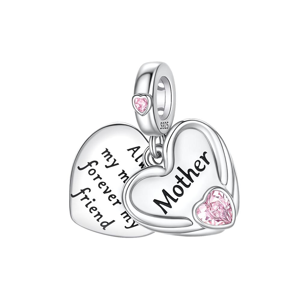 Copper Heart Shaped Warm Family Mom Charm Beads Fit Original Bracelets Fine Diy Mother'S Day Jewelry Gifts