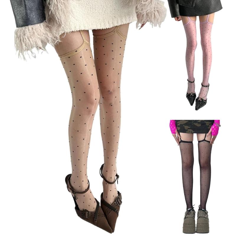 Thigh High Garter Stockings Glossy Sheer Control Top Tights for Women Garter Belt Tights Suspender Pantyhose Streetwears