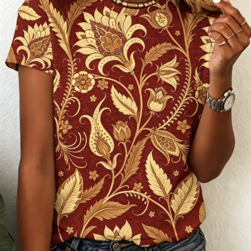 Printed short-sleeved crew neck T-shirt, casual short-sleeved T-shirt, fashionable short-sleeved crew neck top S