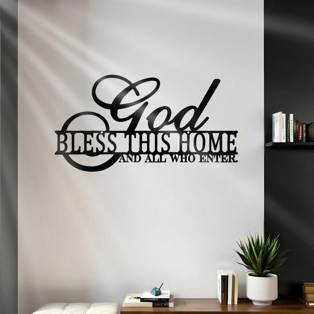 Large God Bless This Home Metal Wall Art Black Iron Laser Cut Rust Resistant Wall Decor for Family Office