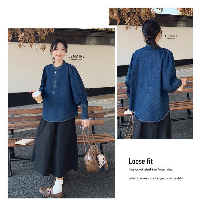 Women's 2025 Spring Retro Puff Sleeve Denim Shirt – Stylish, Unique, and Trendy Short Top