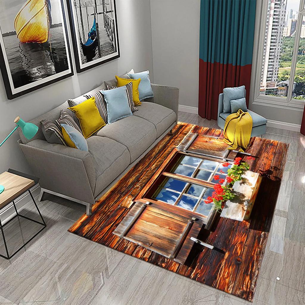 Tapete 3D Moderno Cenário de Janela Bela Vista Fora da Janela Tapetes Cozinha Banheiro Tapete Antiderrapante Sala de Estar Quarto Decoração Tapetes
