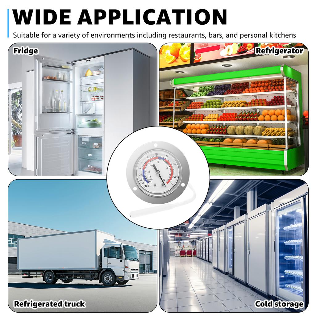 Cooler Thermometer Commercial Freezer Thermometer Capillary Design Refrigeration Gauge Range -40 To 65 ℉ / -40 To 20℃ 2.17" Dial