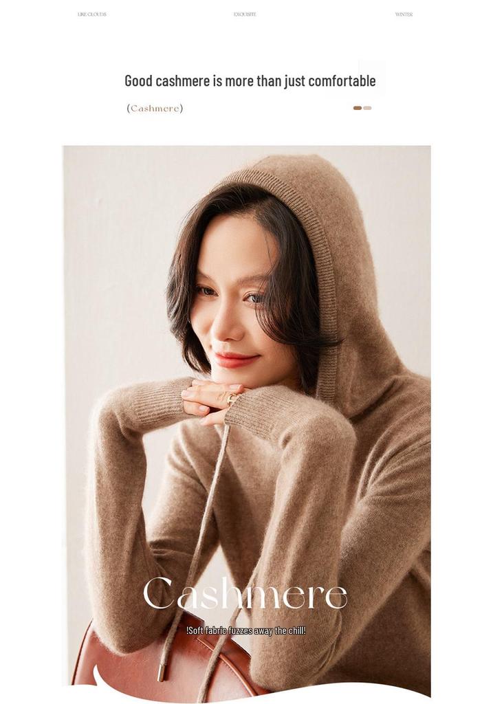 Women's Hooded Cashmere Sweater: Loose Knitwear Top for Autumn/Winter