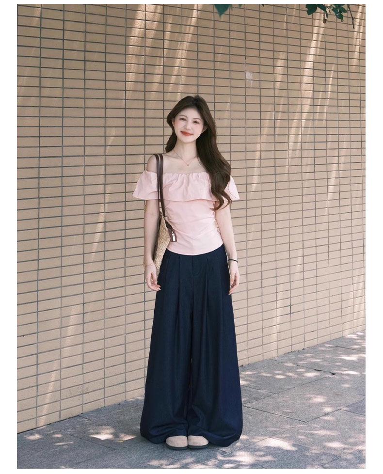 Women's Bud Collar Off-Shoulder Slim-Fit T-Shirt, 2026 Summer Design - Short Sleeves, Pure Desire, Slimming Top