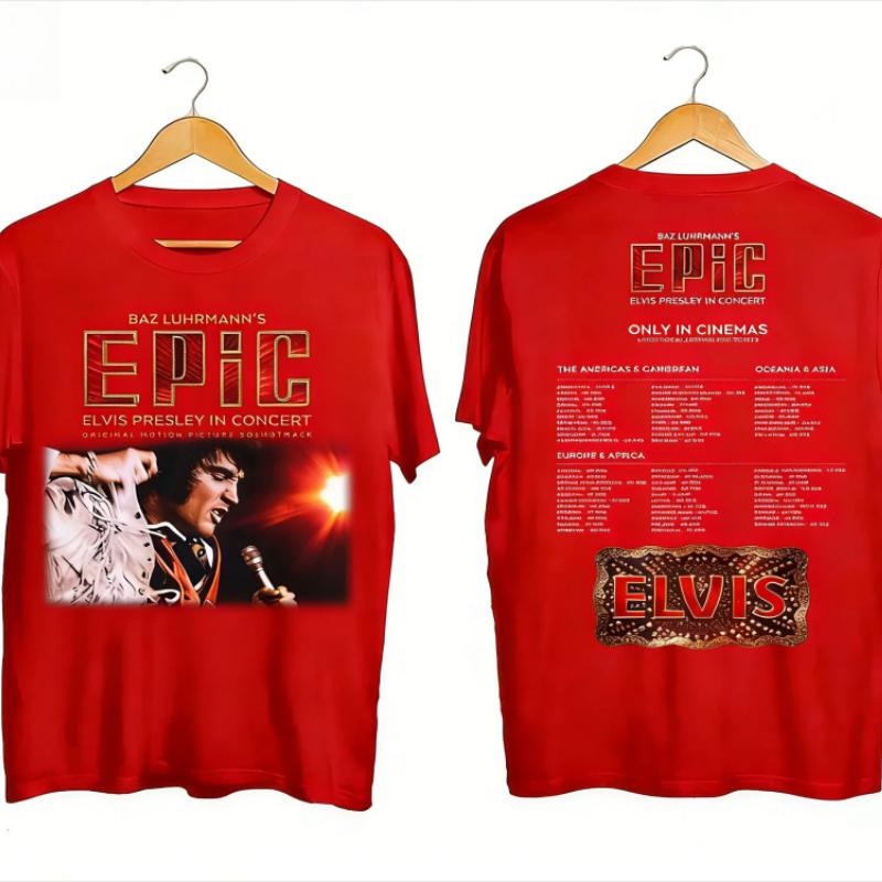 Elvis Presley 2026 Konsertturné Vintage Rock T-shirt Turnéschema Dubbelsidigt Tryckt Bekväm Retro Högkvalitativ T-shirt