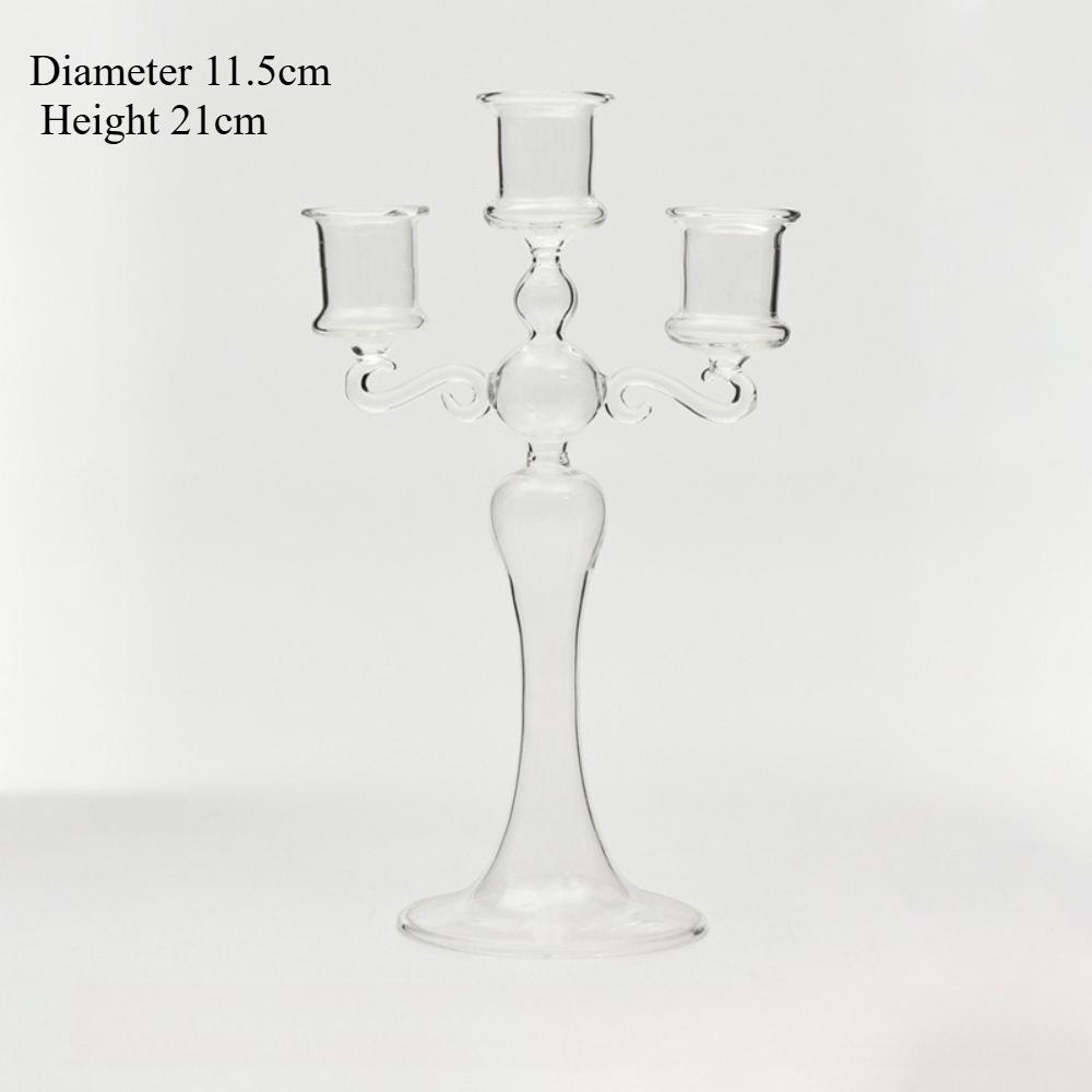 Creative 3 Heads Retro Glass Candlestick Romantic Candlelight Dinner Colorful Candle Stand  Home Decor Wedding Party Decoration