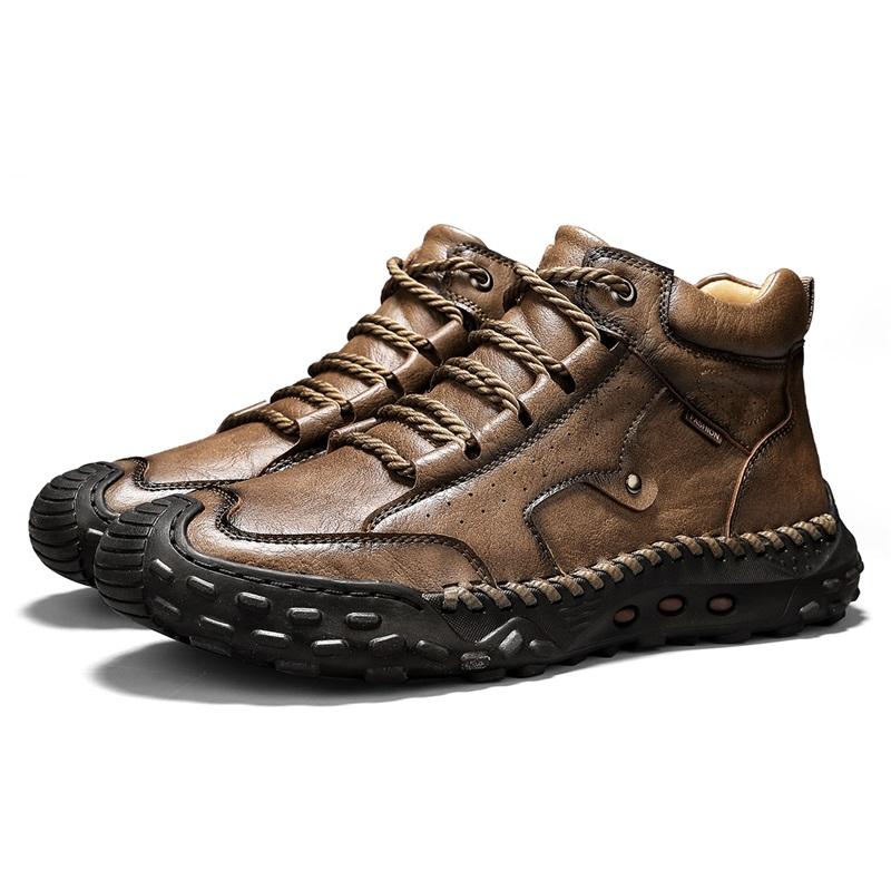 Spring/ AutumnMen's High-top Casual Sneakers Handmade Leather Shoes Plus Size 39-48