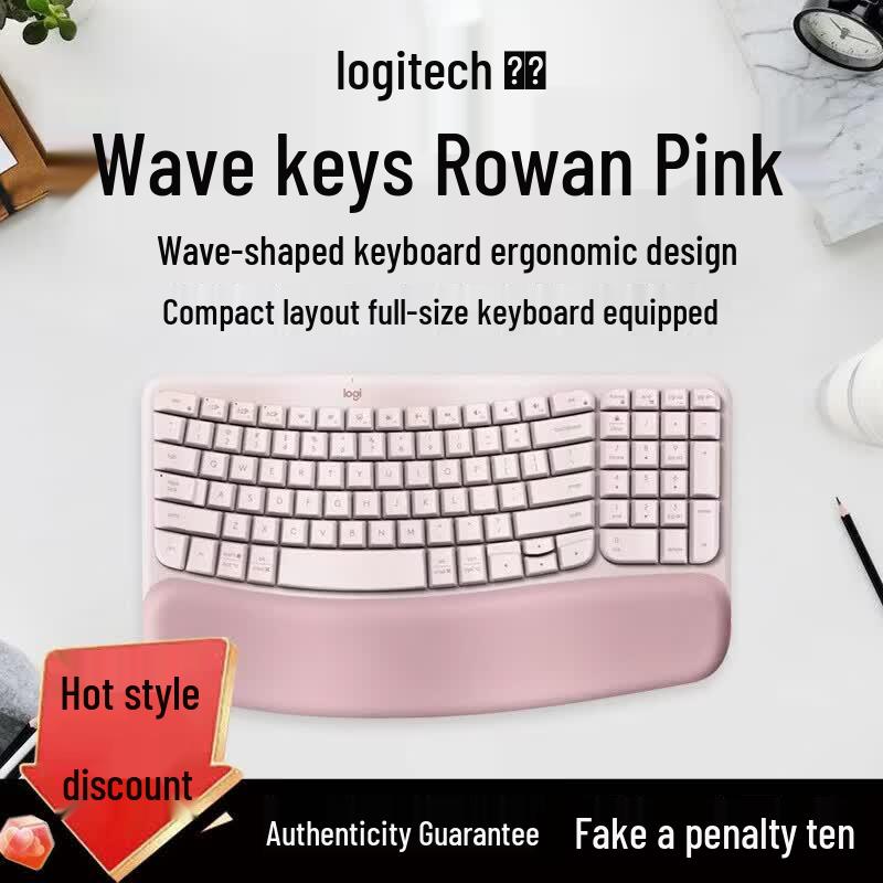 Logitech Wave Keys Ergonomic Wireless Bluetooth Keyboard with Palm Rest