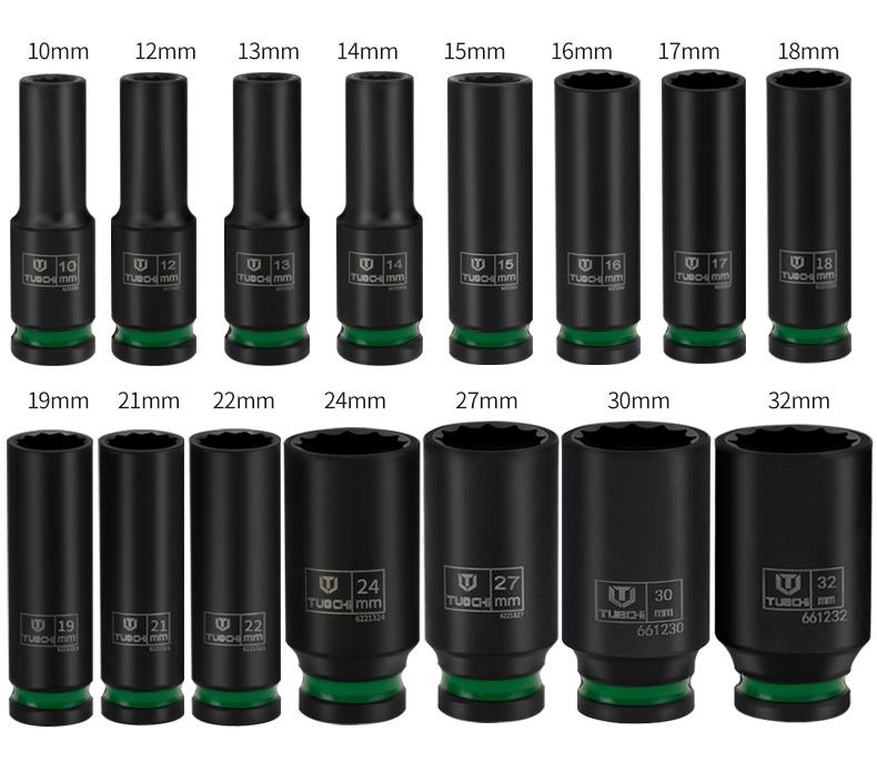 35-Piece Small Air Impact Wrench Set with Extended Hex Sockets (8-32), Long/Short Combination, Color Ring Head