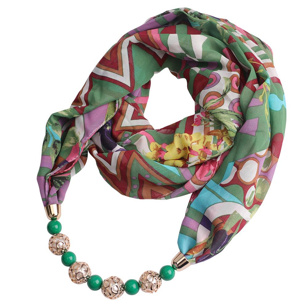 Chiffon Scarf Spring and Summer Women's Pearl Necklace Pendant Scarf Rainbow Scarf Clothing Accessories Scarf