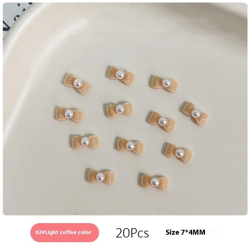 20Pcs Solid Color Minimalist Pearl Bows Nail Charms Bowknots Mini Resin  Inlaid Nail Art Decorations For Diy Manicure