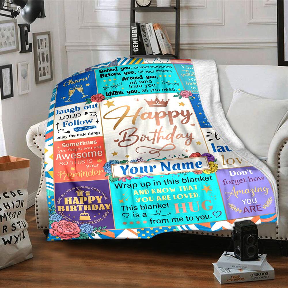 Happy Birthday Celebration Blanket Personalized Name Soft Comfortable Stylish Blanket Car Blanket Perfect For Travel Camping Outdoor Home Suitable For