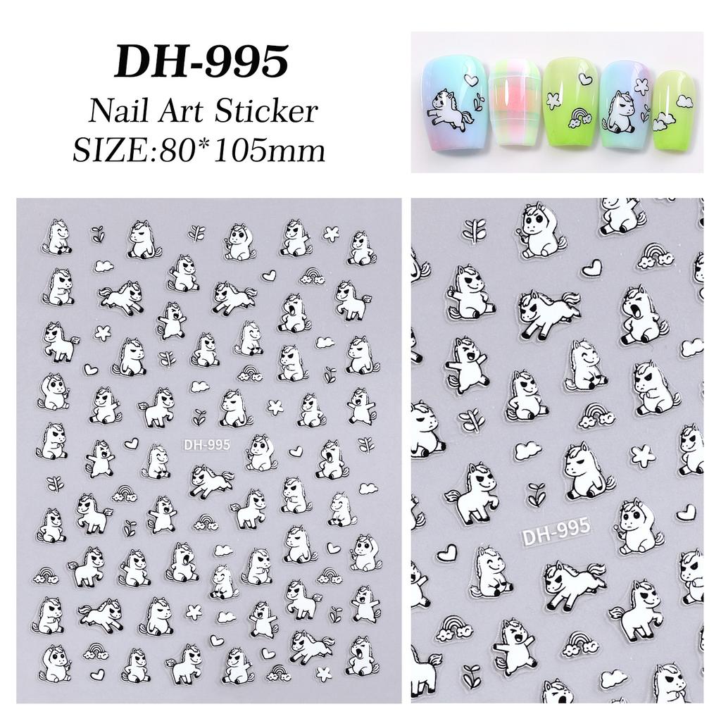 Cute Cartoon Minimally Hand-Painted Pony Nail Stickers Embossed Nail Stickers Diy Nail Art Decoration Manicure Sticker