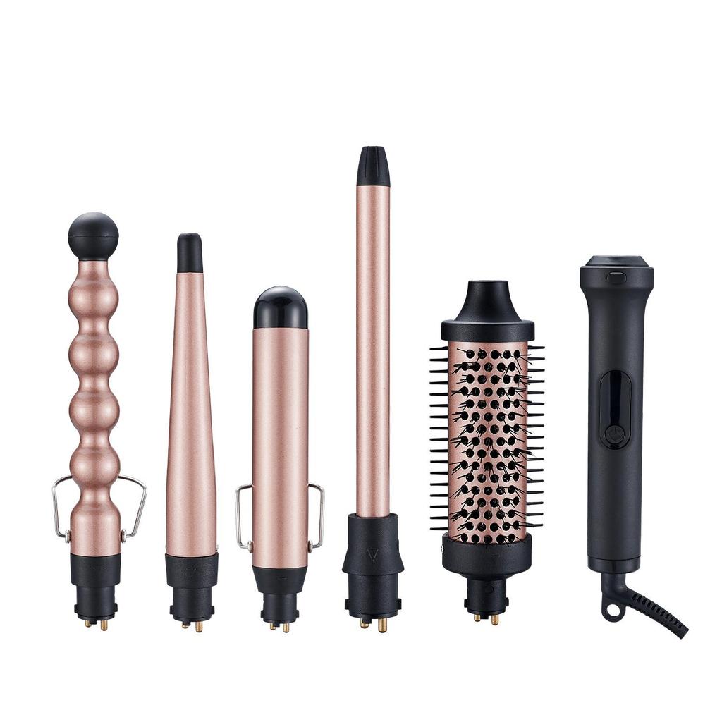 Five-in-One Interchangeable Barrel Curling Iron and Straightener with Replaceable Heads and Fluffy Comb