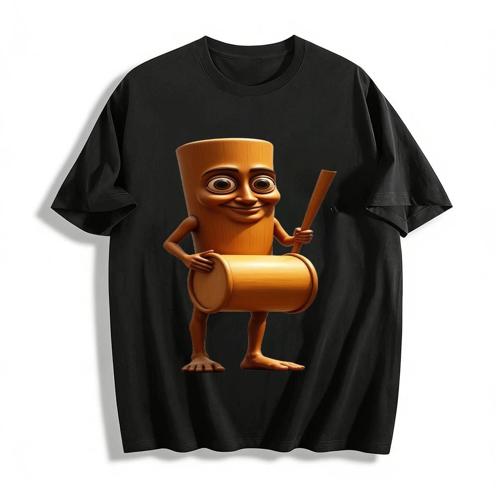 Playful Anthropomorphic Stick Drummer Graphic Casual T-Shirt Pure cotton T-shirt XXS