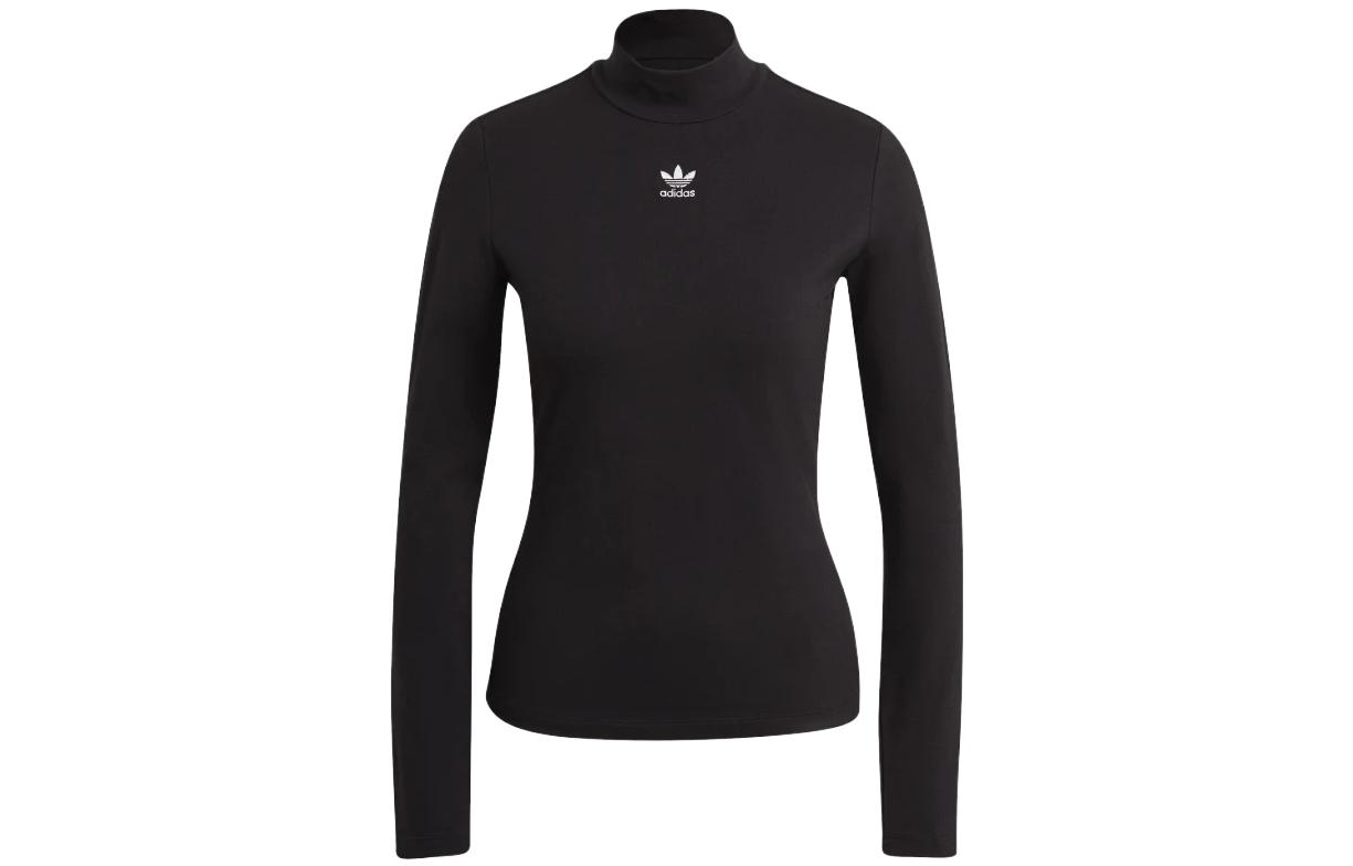 Adidas Originals ESSENTIALS T Shirts Women s Black Turtleneck Moderate Straight Fit GN4791 32