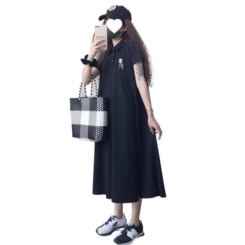 Extra large size collar embroidered dress, summer women's clothing loose and thin, covering meat temperament long dress