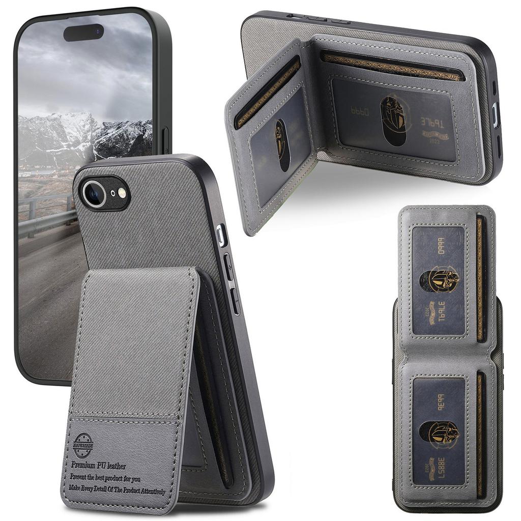 For iPhone 16e Case Cloth Texture Leather+PC+TPU RFID Blocking Phone Cover with Card Holder