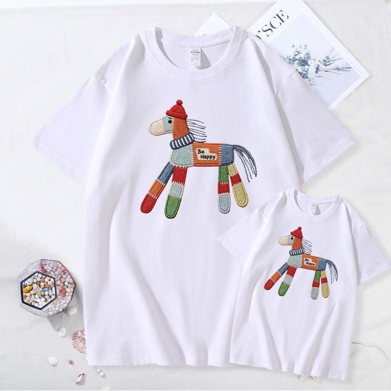 2026 Year of the Horse Red T-Shirt - Unisex Cotton Short Sleeve for Family Photos & New Year Greetings